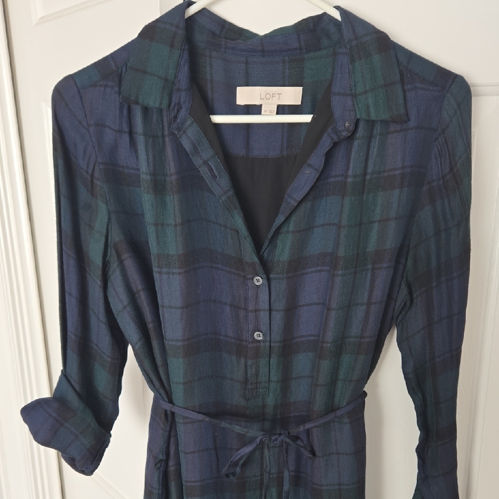 LOFT Blue and Green Plaid Dress